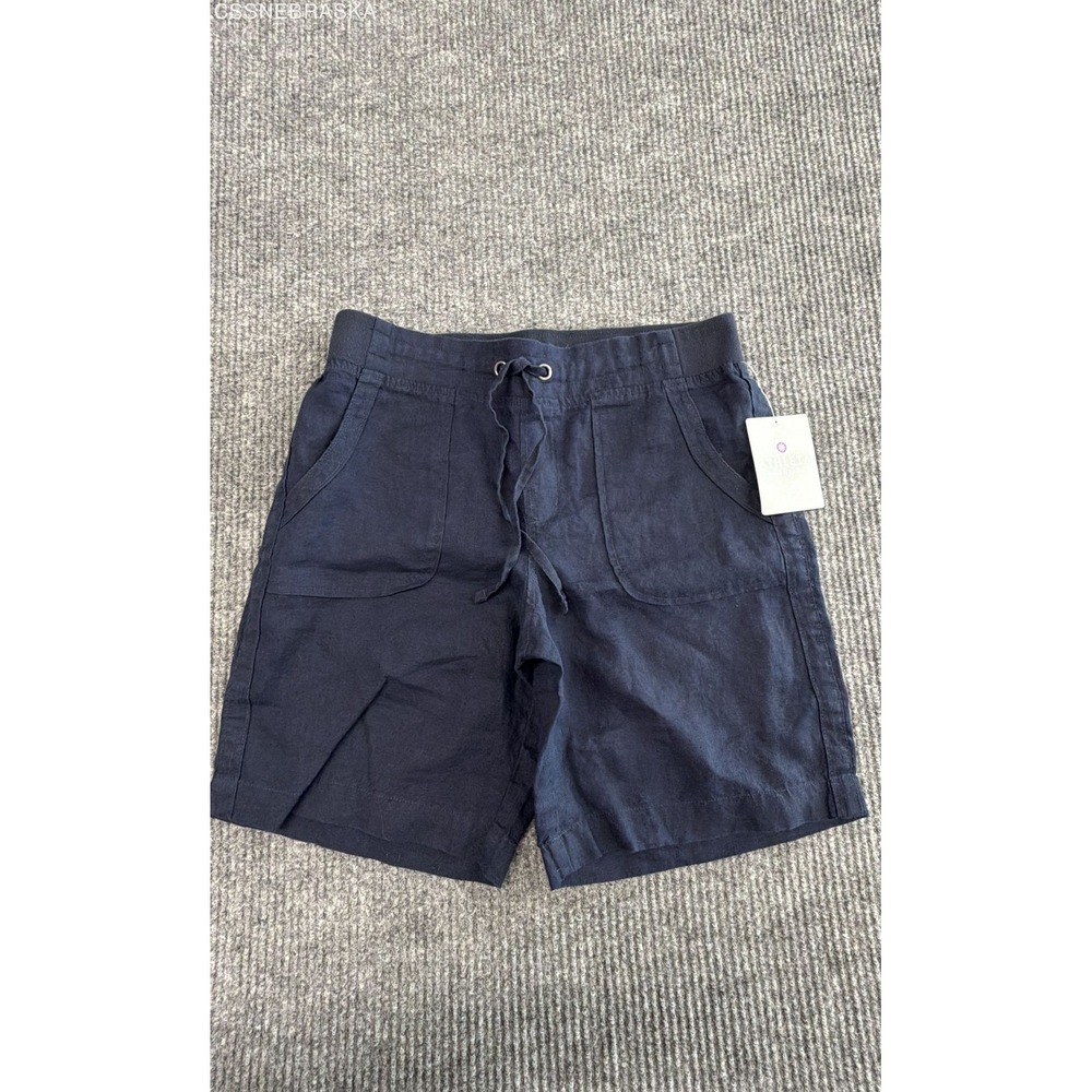 Athleta Navy Women's Linen Bermuda Shorts Drawstring Casual NWT 213156 - Size 6
